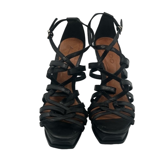 Aldo Black Strappy Platform Stiletto Heels Size 37 Women’s - Picture 4 of 8